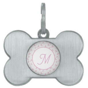 Monogrammed Frilly Coquette Pink watercolor Bow Pet ID Tag