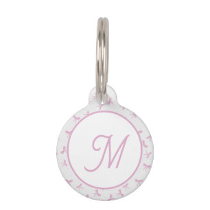 Monogrammed Frilly Coquette Pink watercolor Bow Pet ID Tag