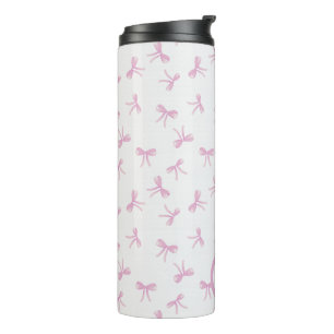 Monogrammed Frilly Coquette Pink watercolor Bow Thermal Tumbler