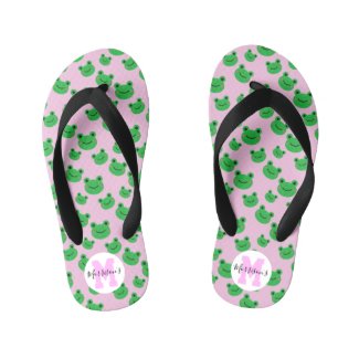 Monogrammed Frog Pattern Pink Kid's Flip Flops