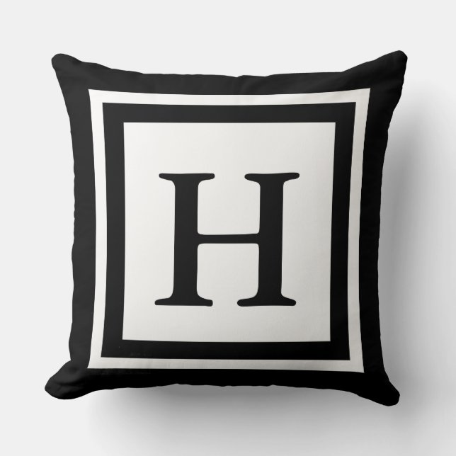 Monogrammed Front & Back - Black & White Throw Pillow (Front)