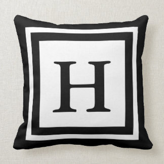 Monogrammed Front & Back - Black & White Throw Pillow