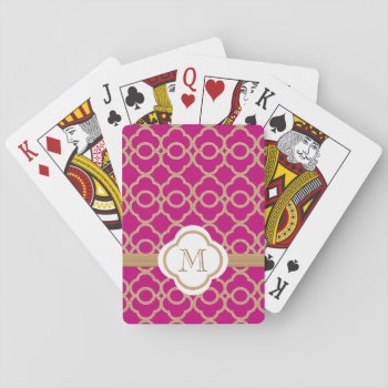 Monogrammed Fuchsia Gold Moroccan Playing Cards by cutecustomgifts at Zazzle