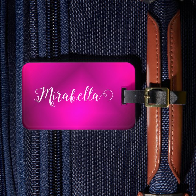 Monogrammed Fuchsia Pink Travel Bright Luggage Tag (Front Insitu 4)
