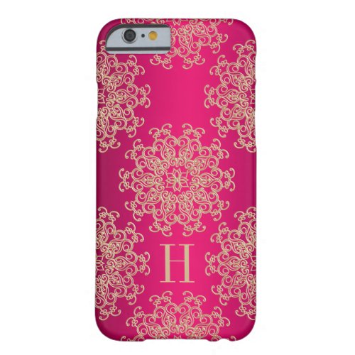 Monogrammed Fucshia and Gold Exotic Medallion Barely There iPhone 6 Case