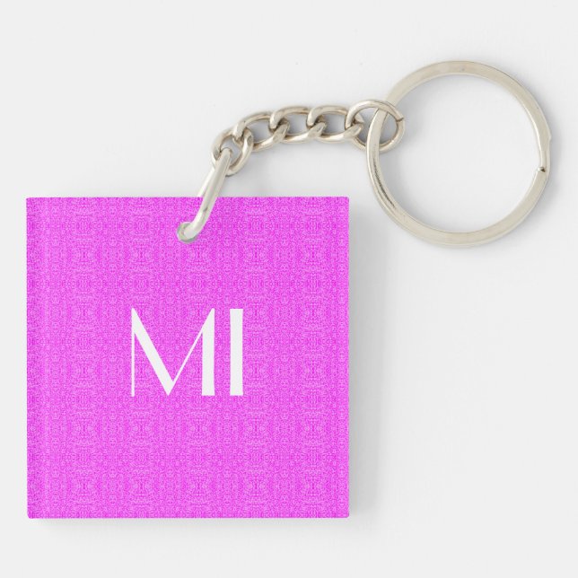 Monogrammed Fun Elegant Abstract Pink Pattern Keychain (Back)