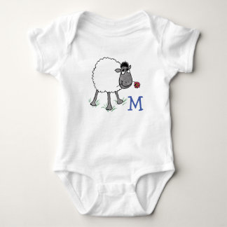 Monogrammed Fun Silly Sheep with Red Flower Baby Bodysuit