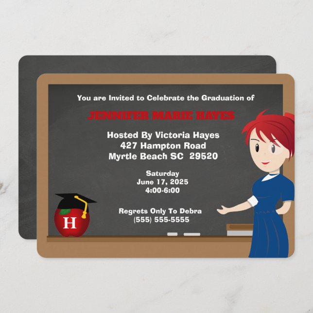 Monogrammed Fun Teacher Graduation Invitation (Front/Back)