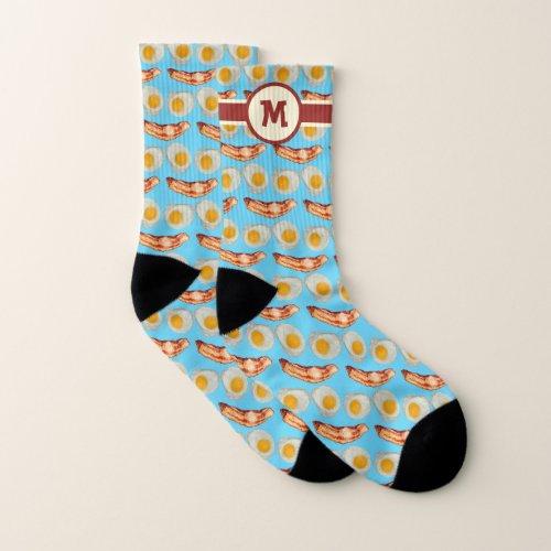 Monogrammed Funny Bacon Eggs Smile Gag Gift Socks