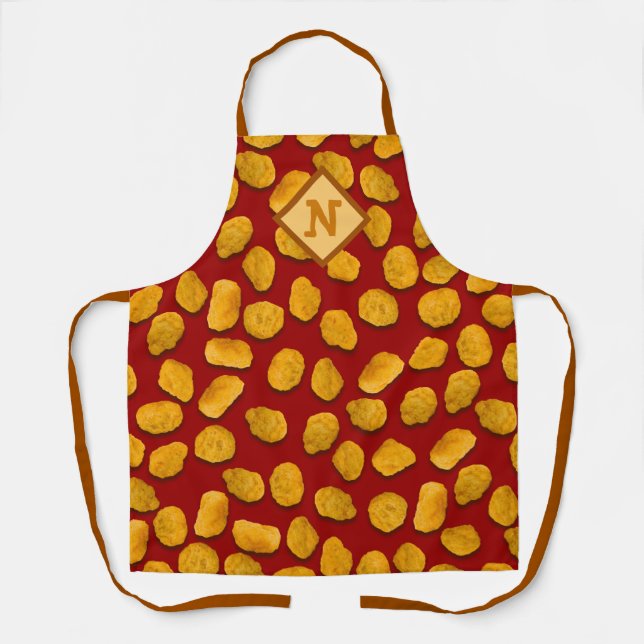 Monogrammed Funny Chicken Nugget Pattern Apron (Front)