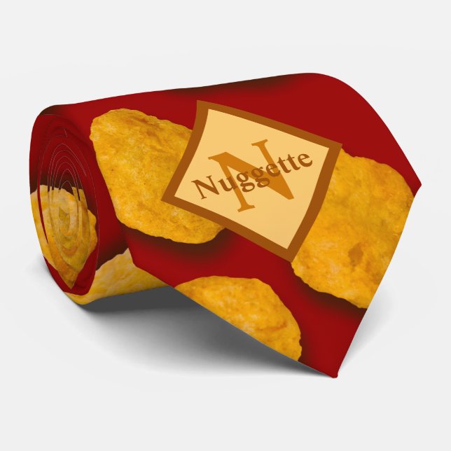 Monogrammed Funny Chicken Nugget Pattern Neck Tie (Rolled)
