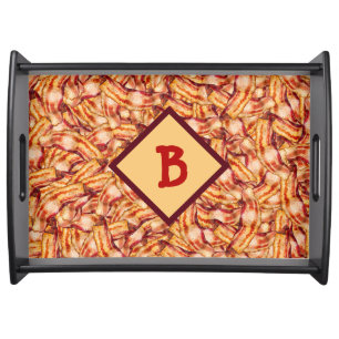 Monogrammed Funny Tasty Real Bacon Pattern Serving Tray