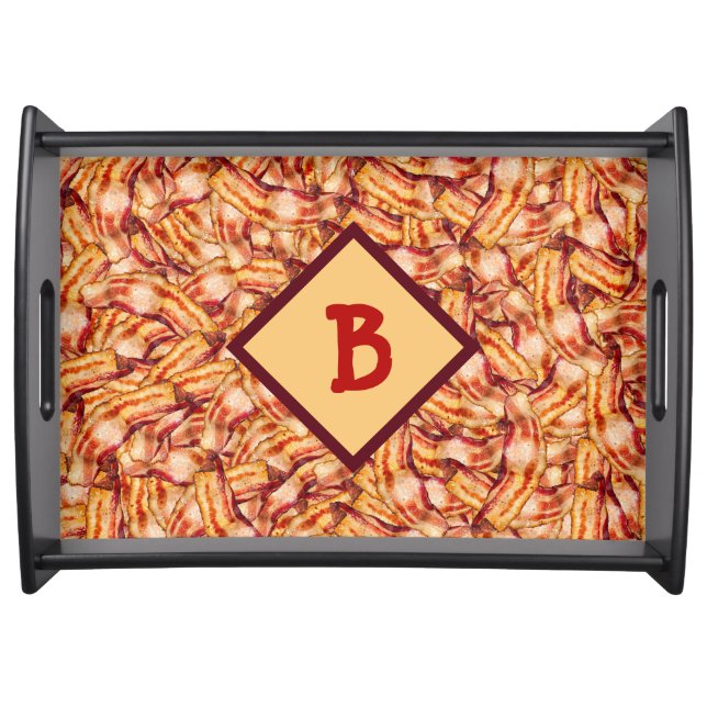 Monogrammed Funny Tasty Real Bacon Pattern Serving Tray (Front)