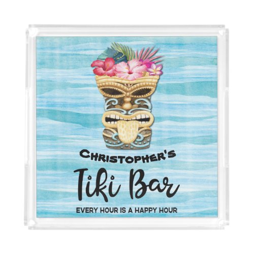 Monogrammed Funny Tiki Bar Party Acrylic Tray