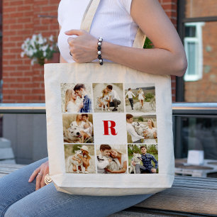 Monogrammed Gallery of 8 Personalized Photos Tote Bag