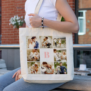 Monogrammed Gallery of 8 Personalized Photos Tote Bag