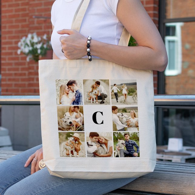 Monogrammed Gallery of 8 Personalized Photos Tote Bag (Creator Uploaded)