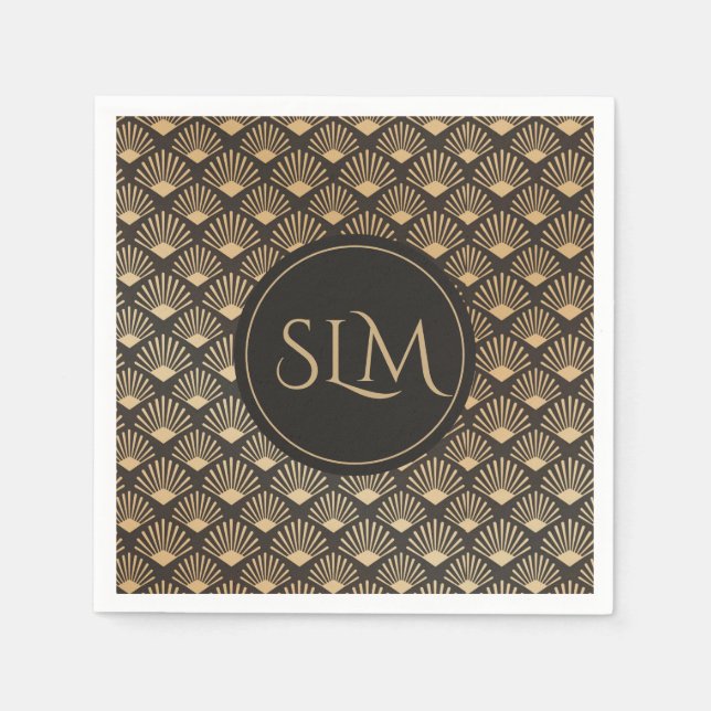 Monogrammed Gatsby Art Deco Fan Pattern Napkins (Front)