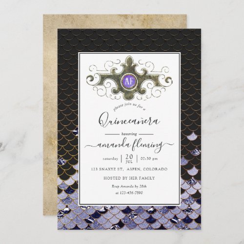 Monogrammed Gemstone Mermaid Quinceaera Invitation