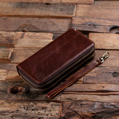 Monogrammed Genuine Leather Womens Clutch Wallet