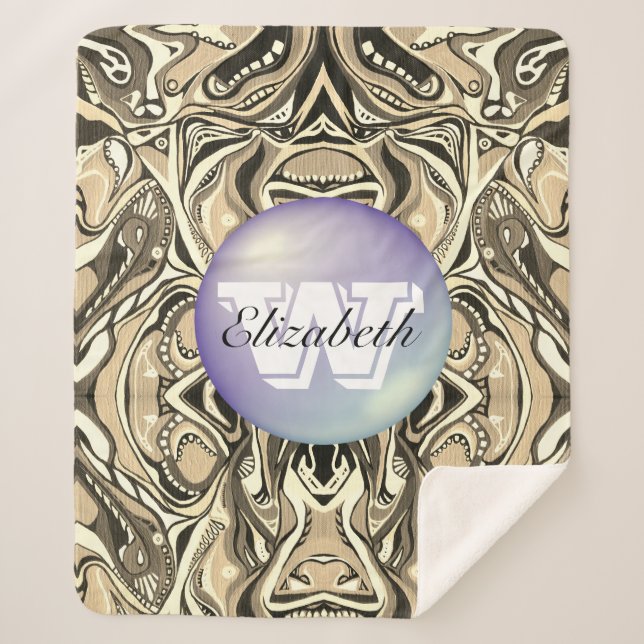 Monogrammed Geometric Artdeco Vivid Pattern Sherpa Blanket (Front)