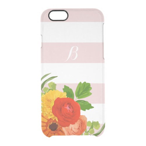 Monogrammed Geometric Stripes And Colorful Flowers Clear iPhone 66S Case