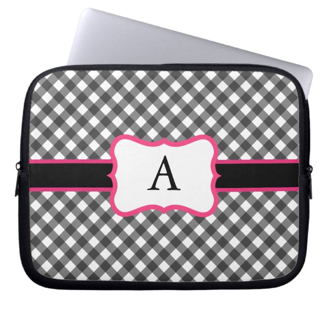 Monogrammed Gingham Laptop Case (Front)