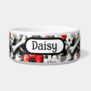Monogrammed Gingham Plaid Black White Red Floral Bowl