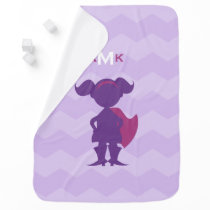 Monogrammed Girl Superhero Silhouette Purple Pink Receiving Blanket