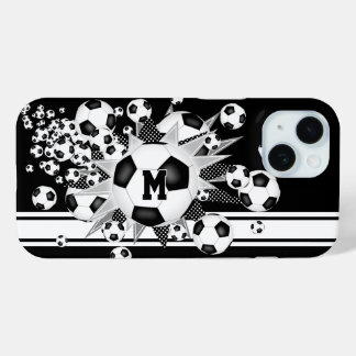 monogrammed girls soccer ball blowout black  iPhone 15 case