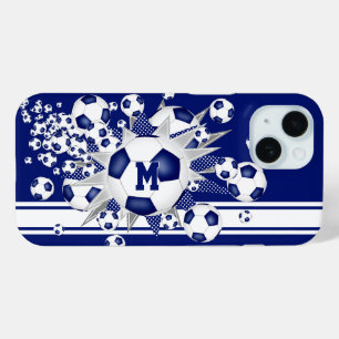 monogrammed girls soccer ball blowout blue iPhone 15 case