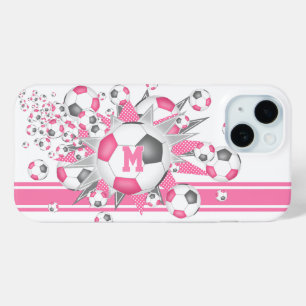 monogrammed girls soccer ball blowout pink gray iPhone 15 case