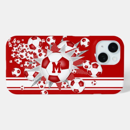 monogrammed girls soccer ball blowout red  iPhone 15 case