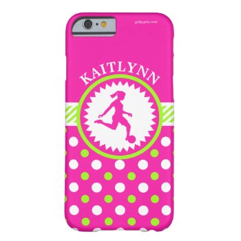 Monogrammed Girls Soccer Pink - Green Polka-dots Barely There Iphone 6 Case by GollyGirls at Zazzle