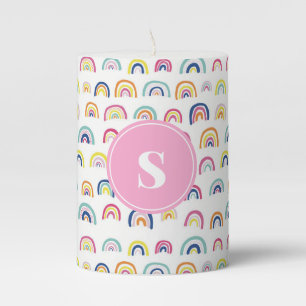 Monogrammed Girly Cute Rainbow Pattern Pillar Candle
