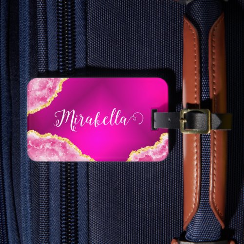 Monogrammed Girly Hot Pink Bright Luggage Tag