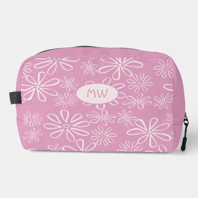 Monogrammed Girly Pink & Blush Floral Pattern Dopp Kit (Front)