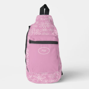 Monogrammed Girly Pink Blush Floral Pattern Sling Bag