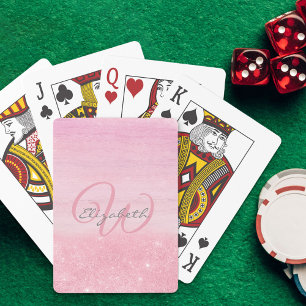 Monogrammed Girly Pink Ombre Shimmer Poker Cards