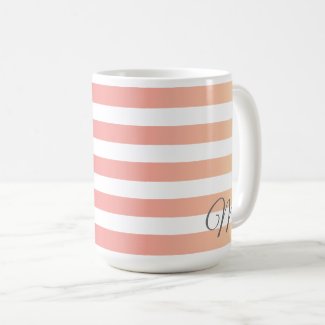 Monogrammed Girly Pink Peach Gradient Stripes