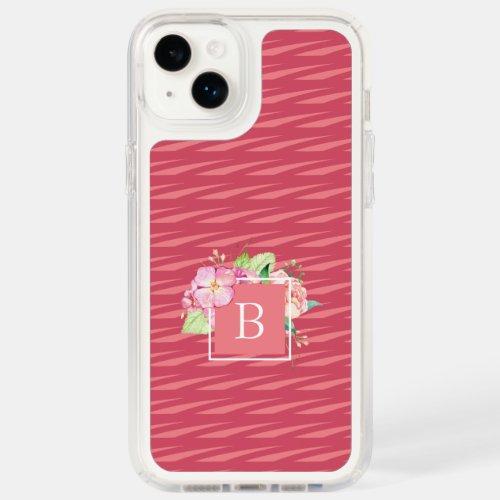 Monogrammed Girly Pink  Pink Coral Floral Speck iPhone 14 Plus Case