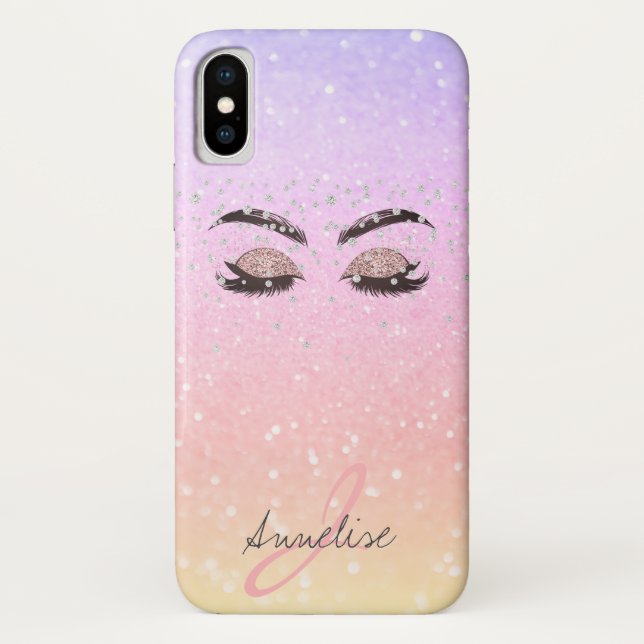 Monogrammed girly sparkle glitter iridescent glam Case-Mate iPhone case (Back)