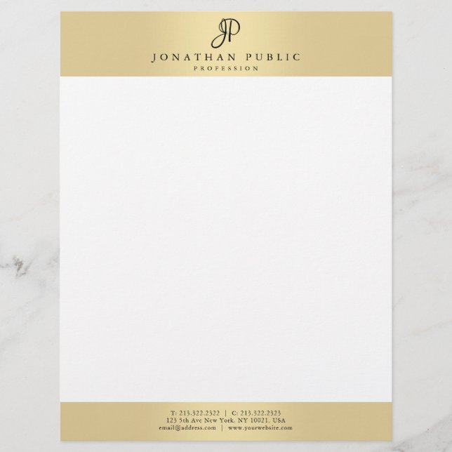 Monogrammed Glamour Gold Elegant Personalized Letterhead (Front)