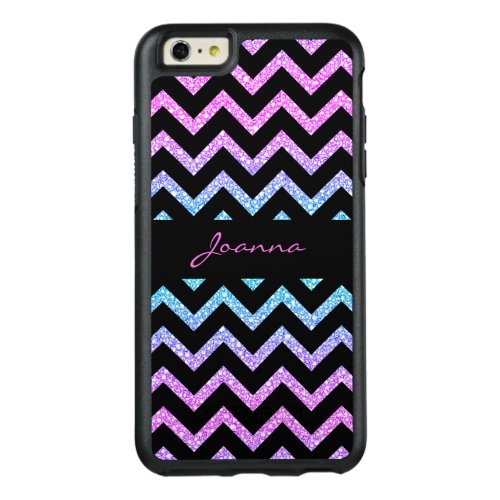 Monogrammed Glitter And Black Chevron OtterBox iPhone 66s Plus Case