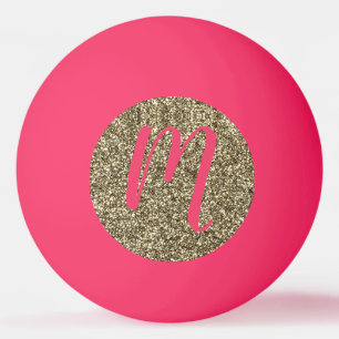 Monogrammed Glitter Elegant Pink and Gold Ping-Pong Ball