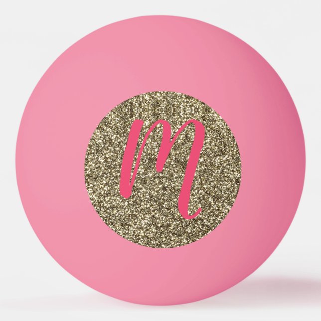 Monogrammed Glitter Elegant Pink and Gold Ping-Pong Ball (Front)