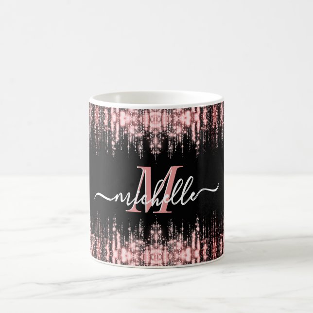 Monogrammed Glitter Sparkle Rose Gold Girly Coffee Mug (Center)