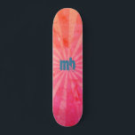Monogrammed Glowing Sunset Rays Skateboard<br><div class="desc">A modern grunge ray pattern in orange and pink with a fun editable monogram in gray. Personalize by editing the text in the text box or delete text for no monogram.</div>