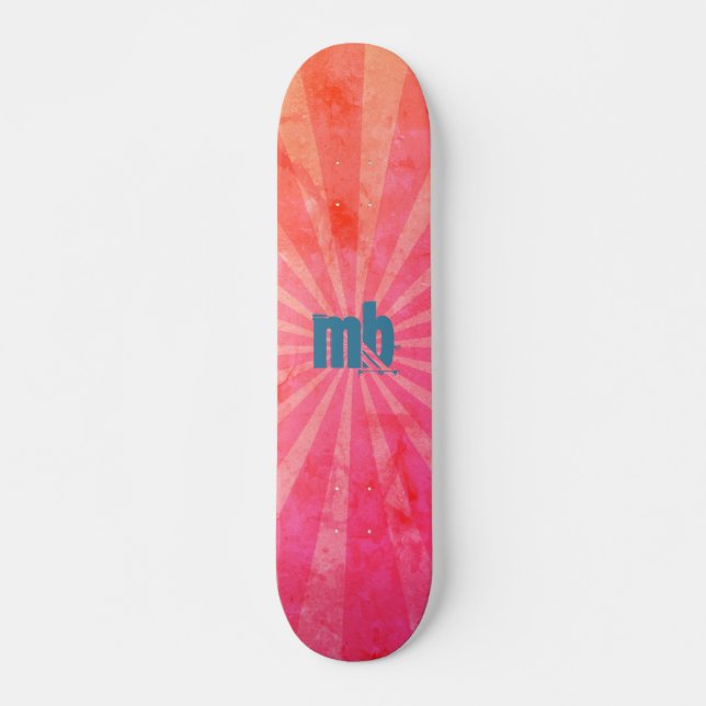 Monogrammed Glowing Sunset Rays Skateboard (Front)