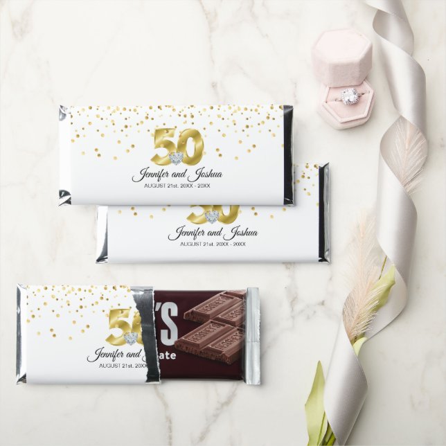 Monogrammed Gold 50th Wedding Anniversary Napkins Hershey Bar Favors (Front)